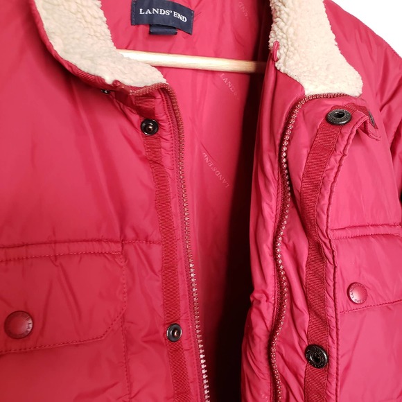 LANDS' END Men's Red Puffer Zipper Up Snap Button Jacket Coat L - Picture 7 of 12